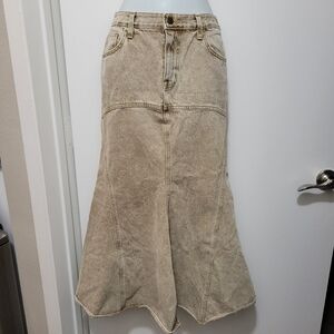 WhyNotUs Beige Denim Maxi Skirt Medium Y2K Festival Boho Western Trumpet Hem